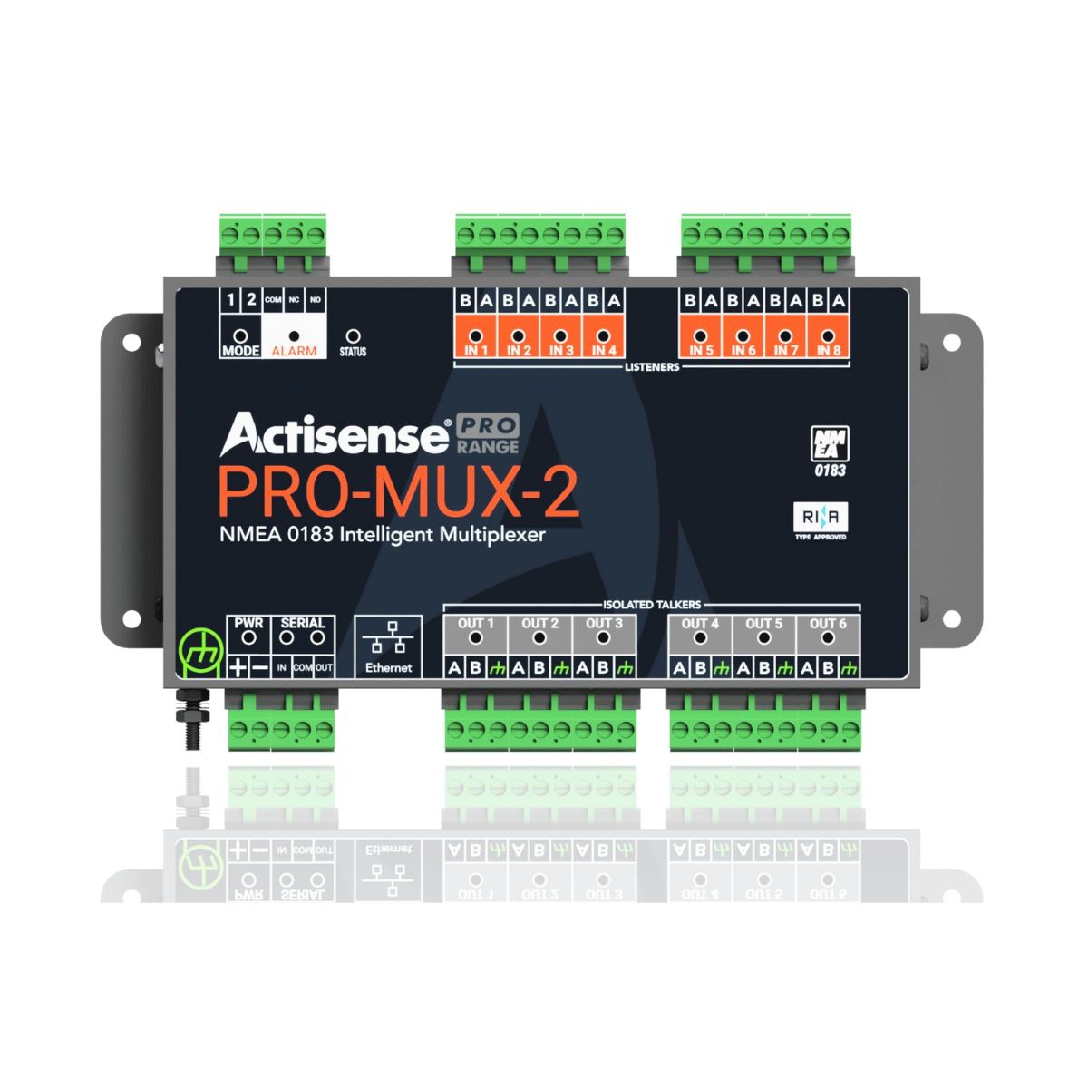 Actisense PRO-MUX-2 intelligent NMEA 0183 multiplexer with stainless steel enclosure and terminal connectors
