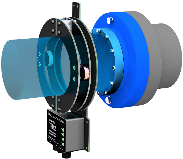 TORQUETRAK TPM2 split collar shaft torque measurement system installed around a marine propeller shaft